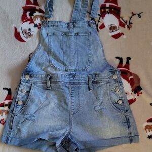 Denim Shorts Overalls with Button Details